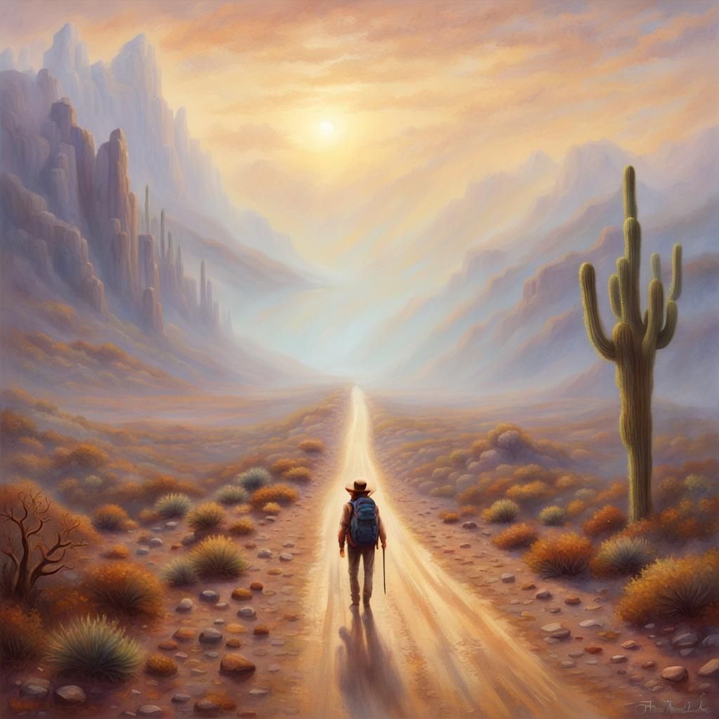 Lone Hitchhiker's Desert Road: Ethereal Fantasy