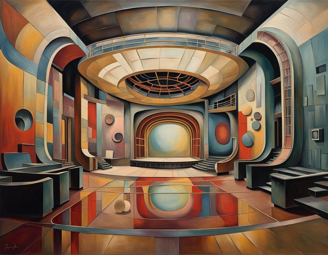 Futuristic Theater Interior in Art Deco Style