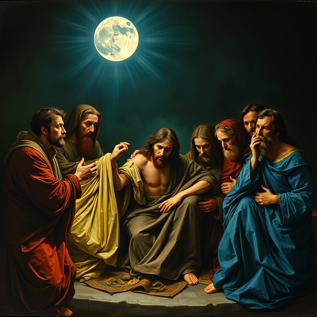 Surreal Renaissance Masterpiece: Intimate Lunar Scene of Jes...