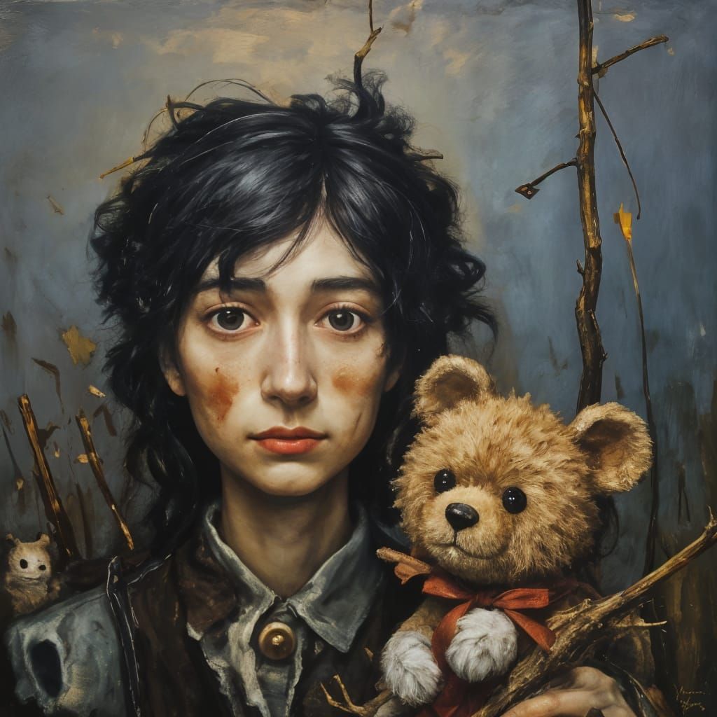 Mice Nest in Teddy Bear: Expressionist Style