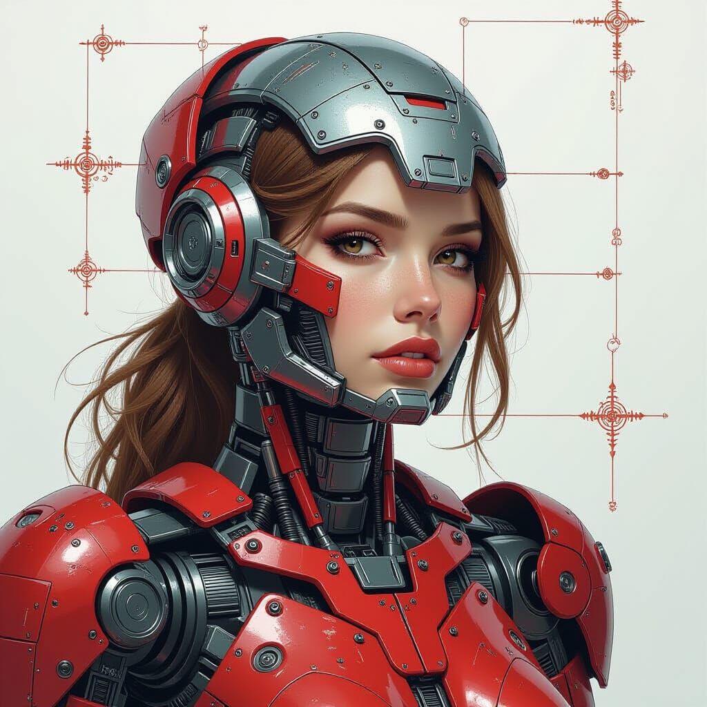 Cyberpunk Woman Portrait in Pulp Art Style