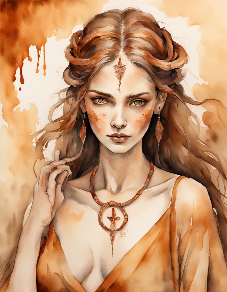 Lilitu: Sumerian Demoness in Watercolor Portrait