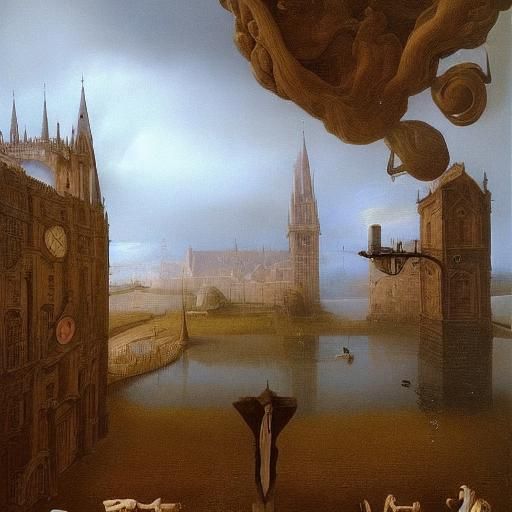 Ghostly Figure at Desolate Station: Surrealist Oil Painting