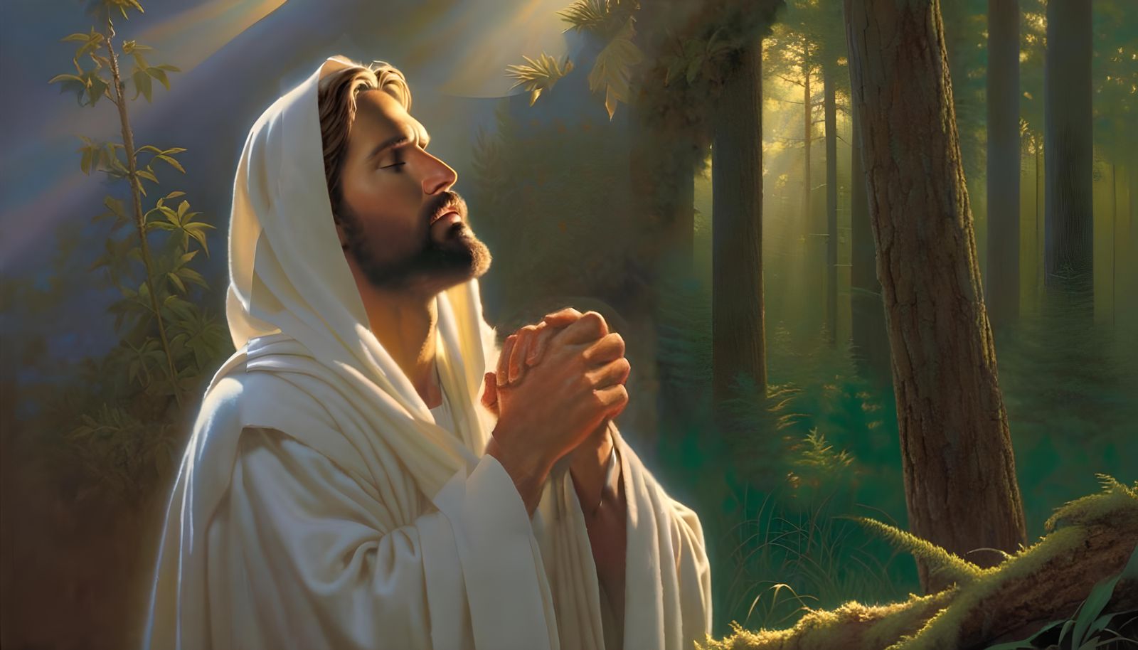 Jesus Praying in Forest: Classic Religious Portrait