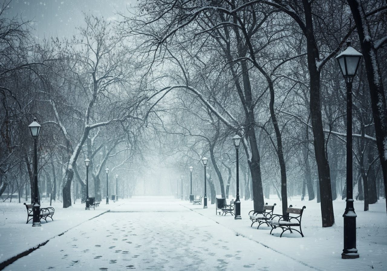 Melancholic Winter Scene in a Deserted Urban Park