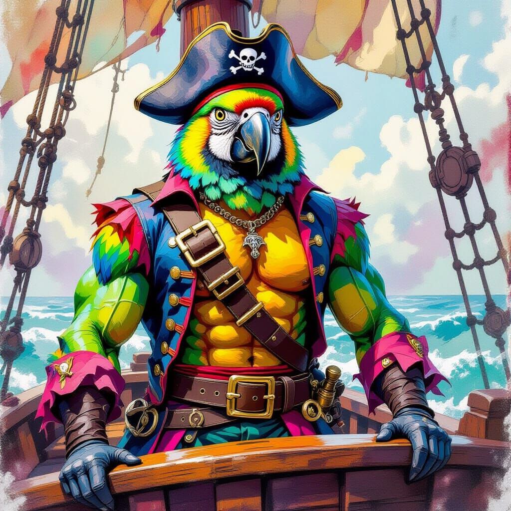 Pirate Parrot Captain Portrait in Prismatic Colors