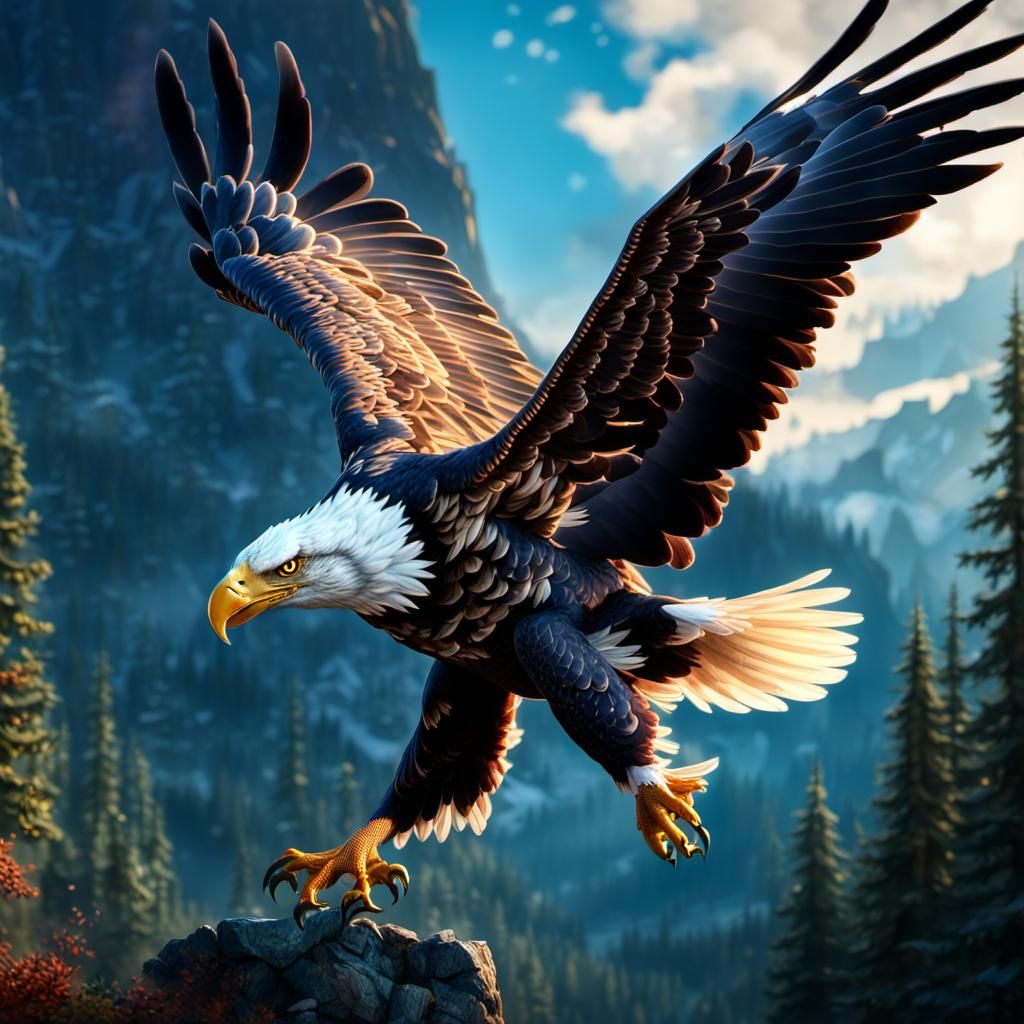 American Eagle with Fish: Detailed Digital Painting