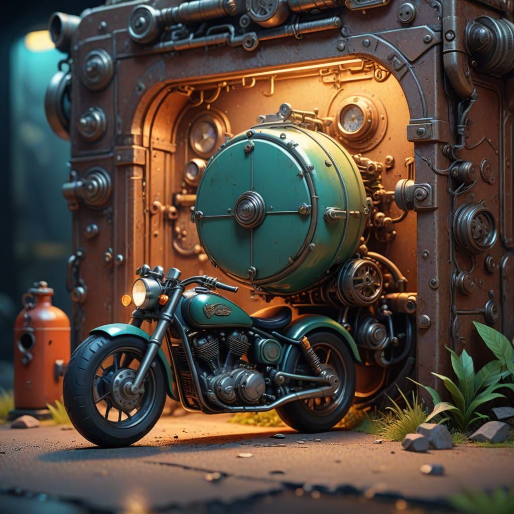 Motorcycle with Secret Door: A Fantasy Concept Art