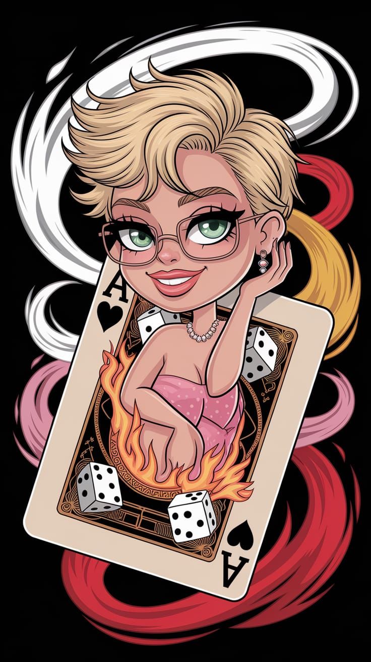 Chibi-Bratz Woman Bursting From Ace of Hearts Card