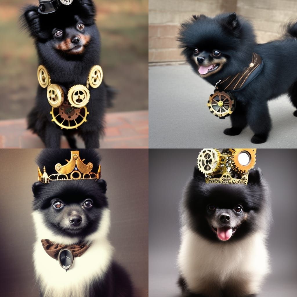 Steampunk Pomeranian King on Mechanical Throne
