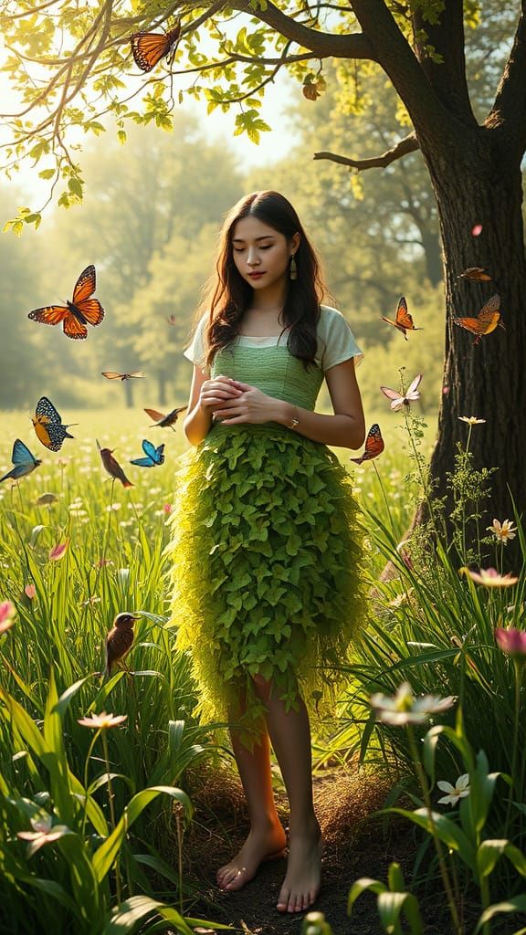 A Goddess of Hope in Bloom, Surrounded by Woodland Creatures