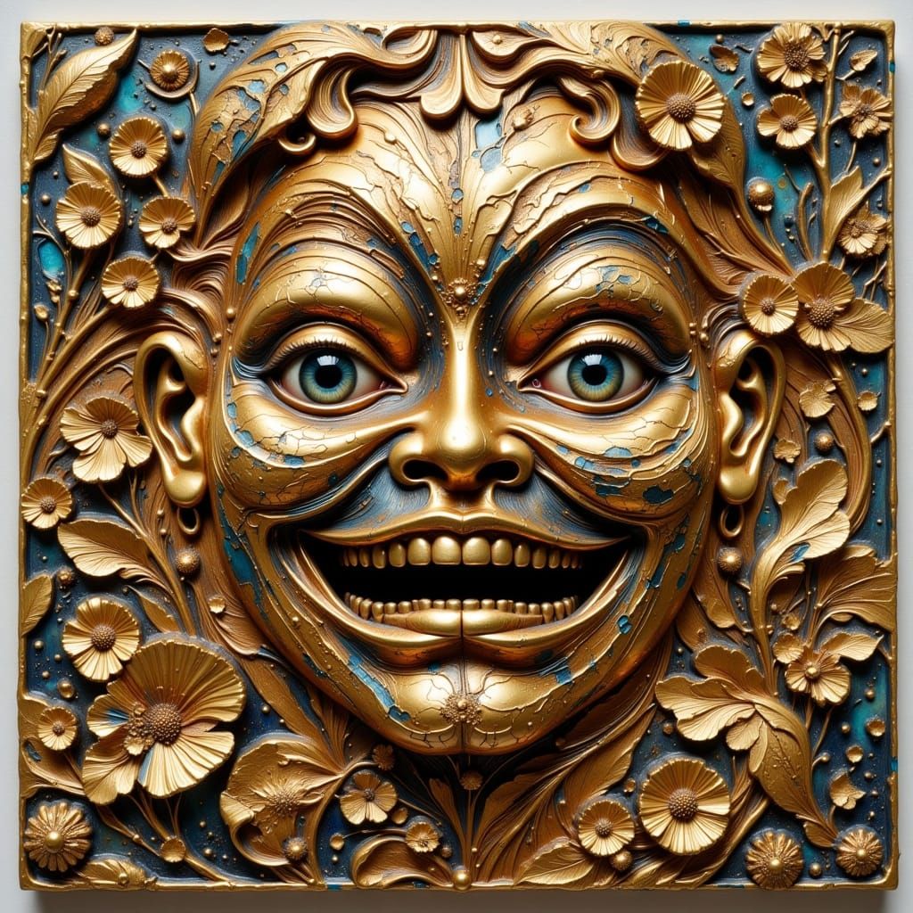 Brass Plate with Fine Relief Art in Hyperkraximalist Style