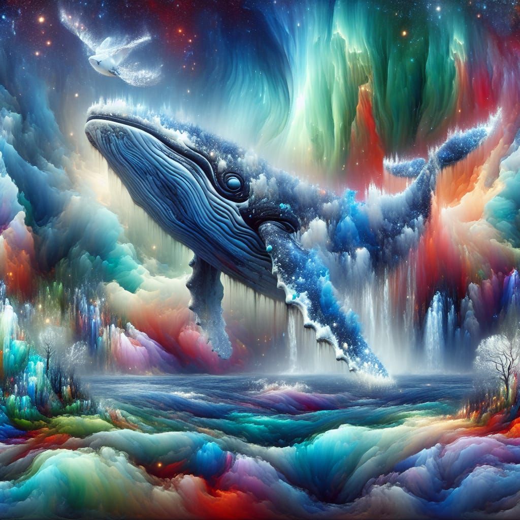 Psychedelic Whale in Surrealist Alcohol Ink Ocean
