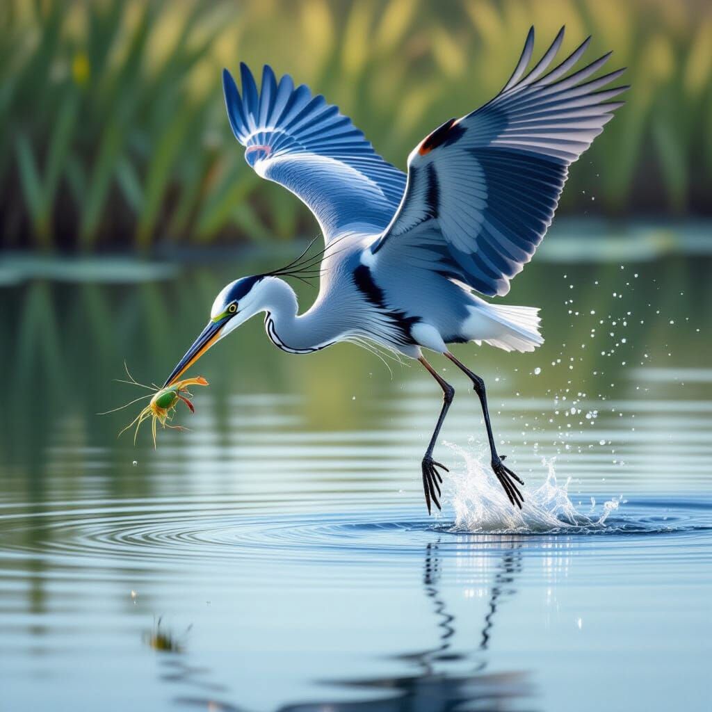 White Faced Heron Snatching Yabby at Dawn