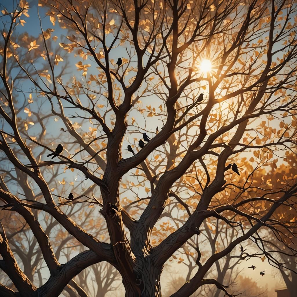 Tree of Birds: Hyper-Realistic Digital Art