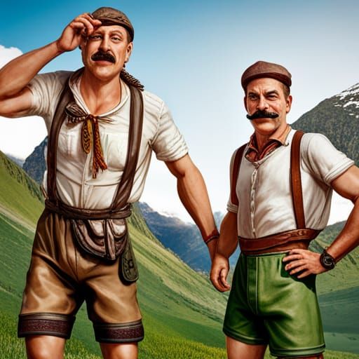 Joyful Tyrolian Men with Ornate Mustaches in 8K