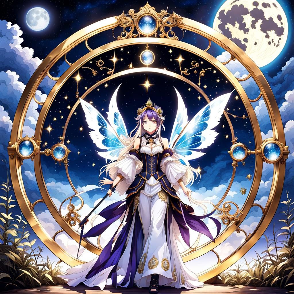 Steampunk Fairy Under Starry Moonlit Sky