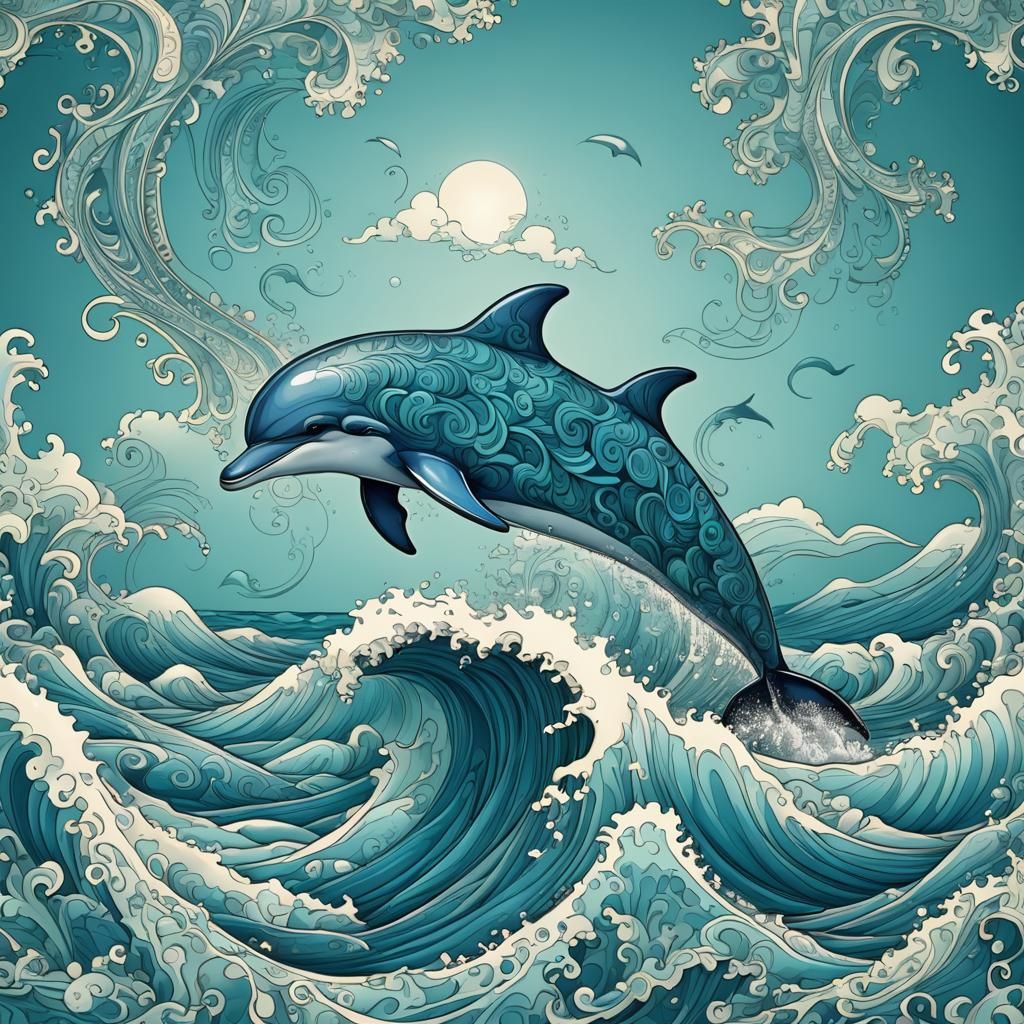 Dolphin Breaching with Abstract Fractal Elements