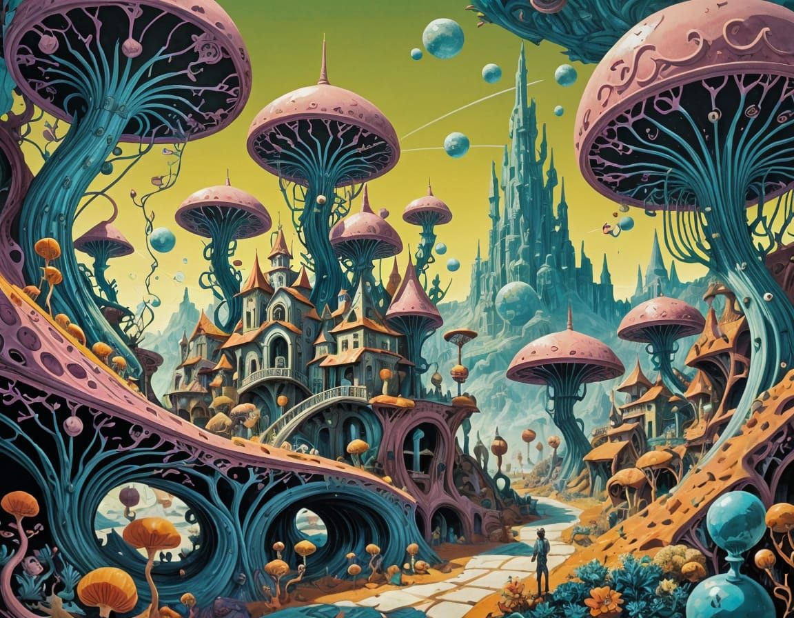 Surreal Cartoon Aliens Explore Vibrant Hyper-Detailed World