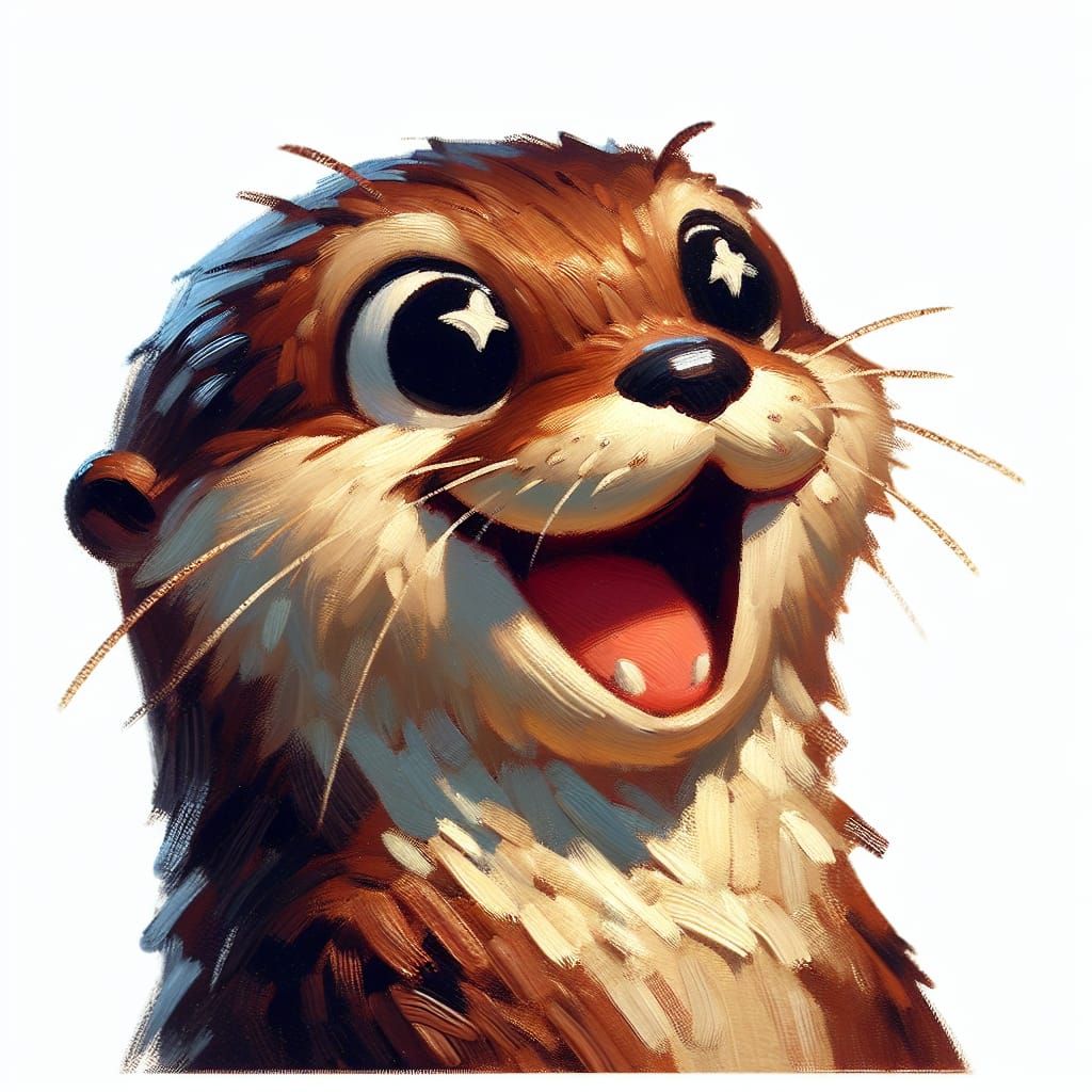 Cartoon Otter with Impasto Brush Strokes