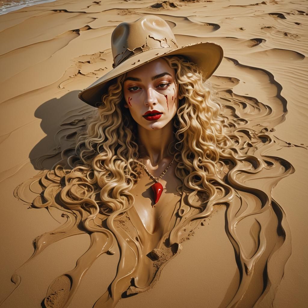 Surreal Portrait: Girl Floating on Melting Desert Sand