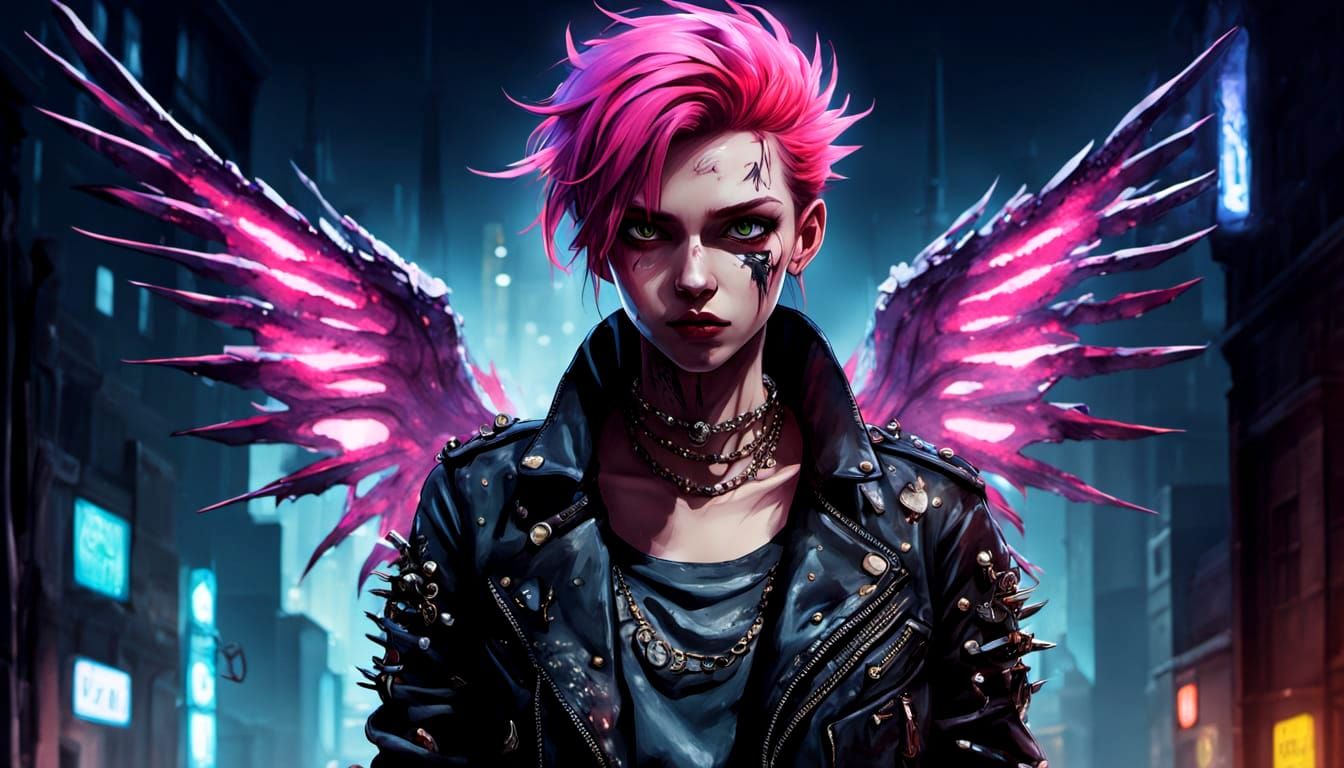 Punk Fairy with Spiked Wings in Urban Alley