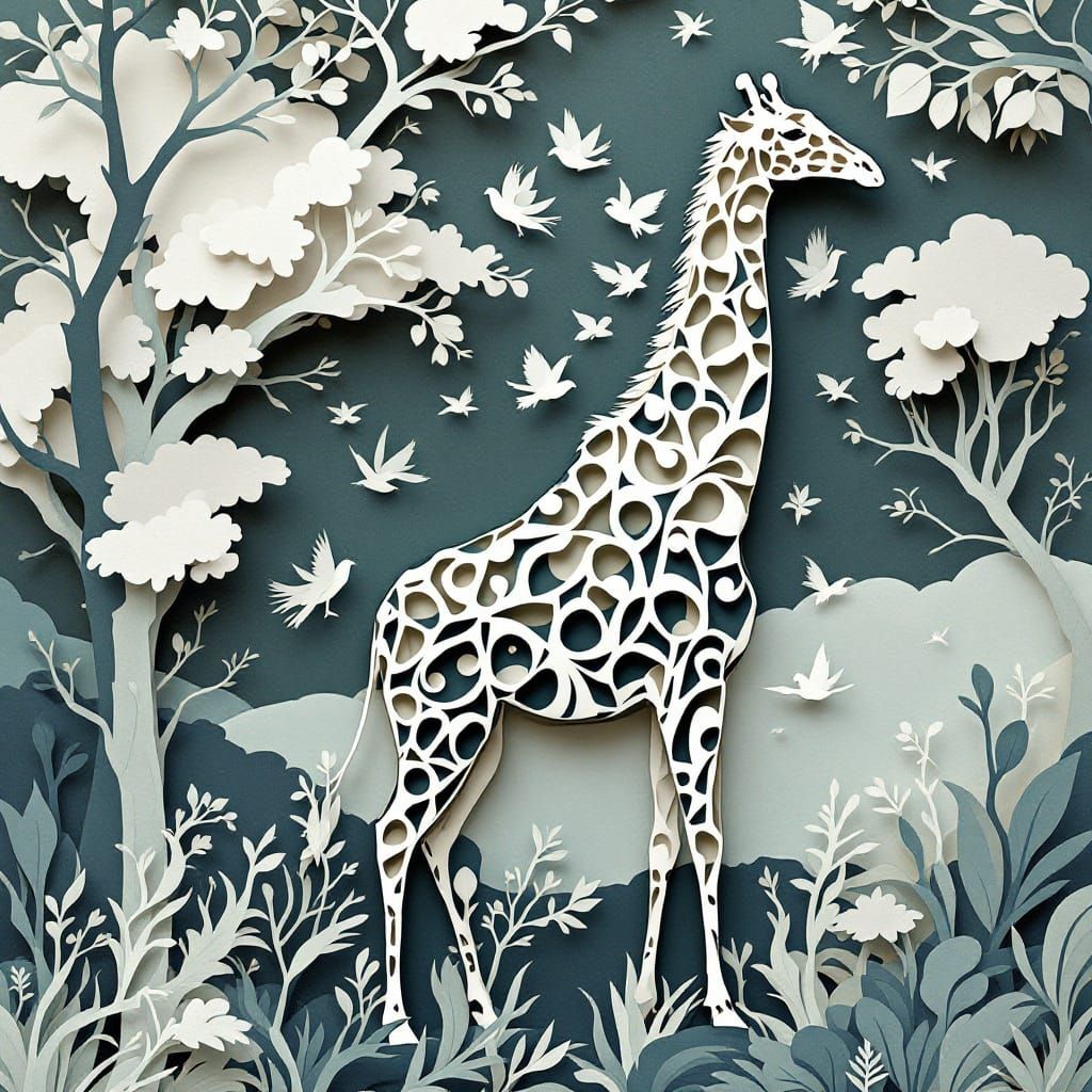 Ethereal Giraffe Cutout in Abstract Harmony
