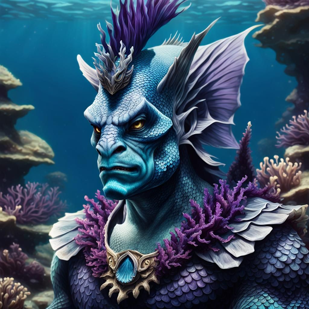 Regal Merman Portrait in Digital Matte Painting Style