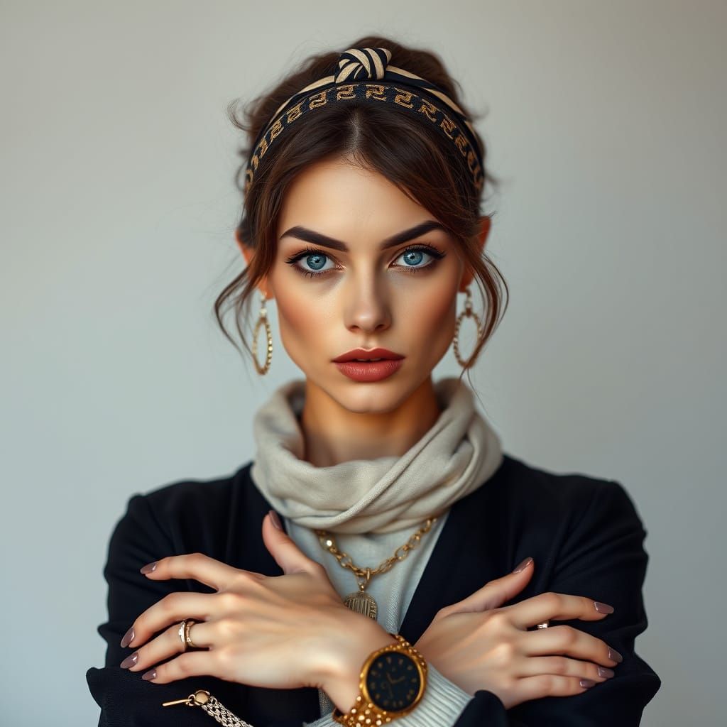 Charming Woman with Blue Eyes in Realistic Style