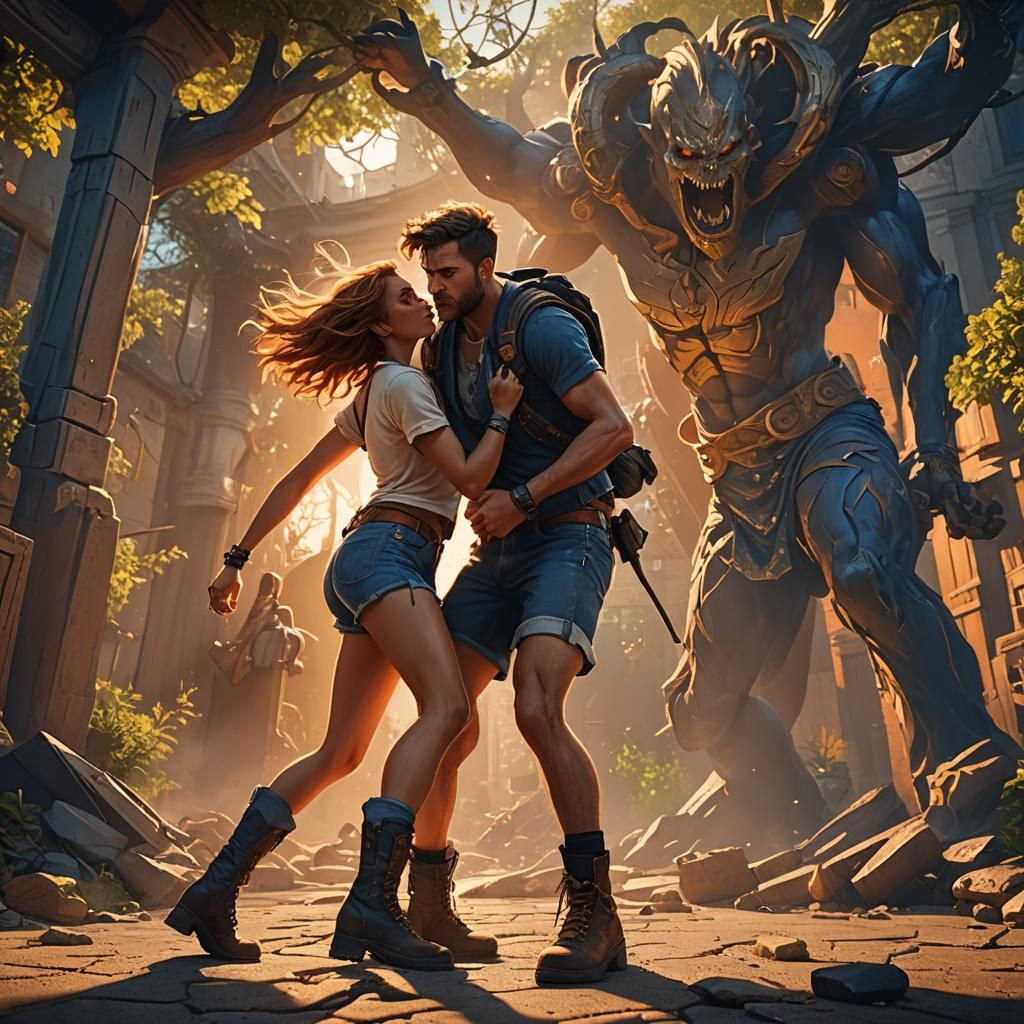 Golden Hour Vigilante in Fantasy Landscape