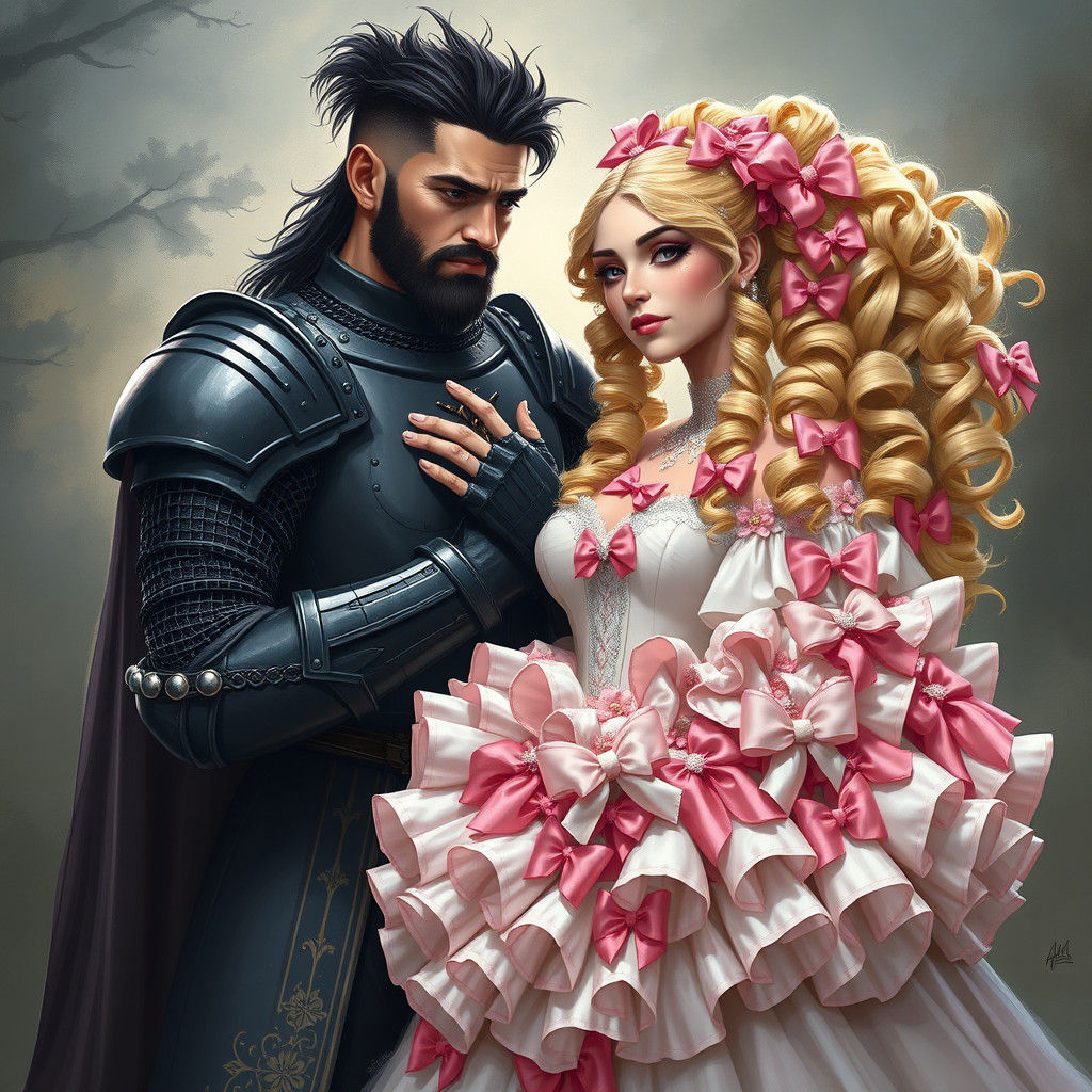 Knight and Bride: A Whimsical Fantasy Illustration