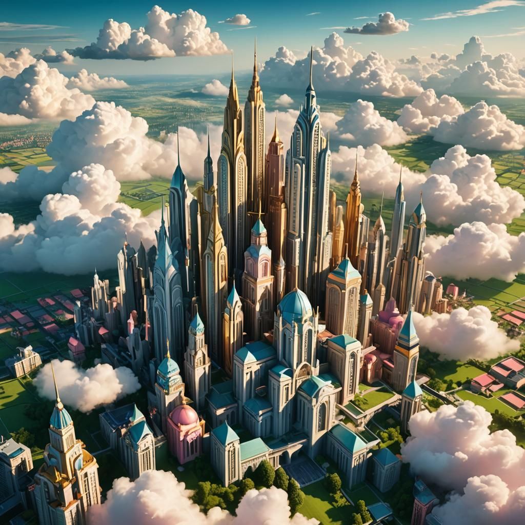 Deco Metropolis Floating in Sky: Fantasy Concept Art