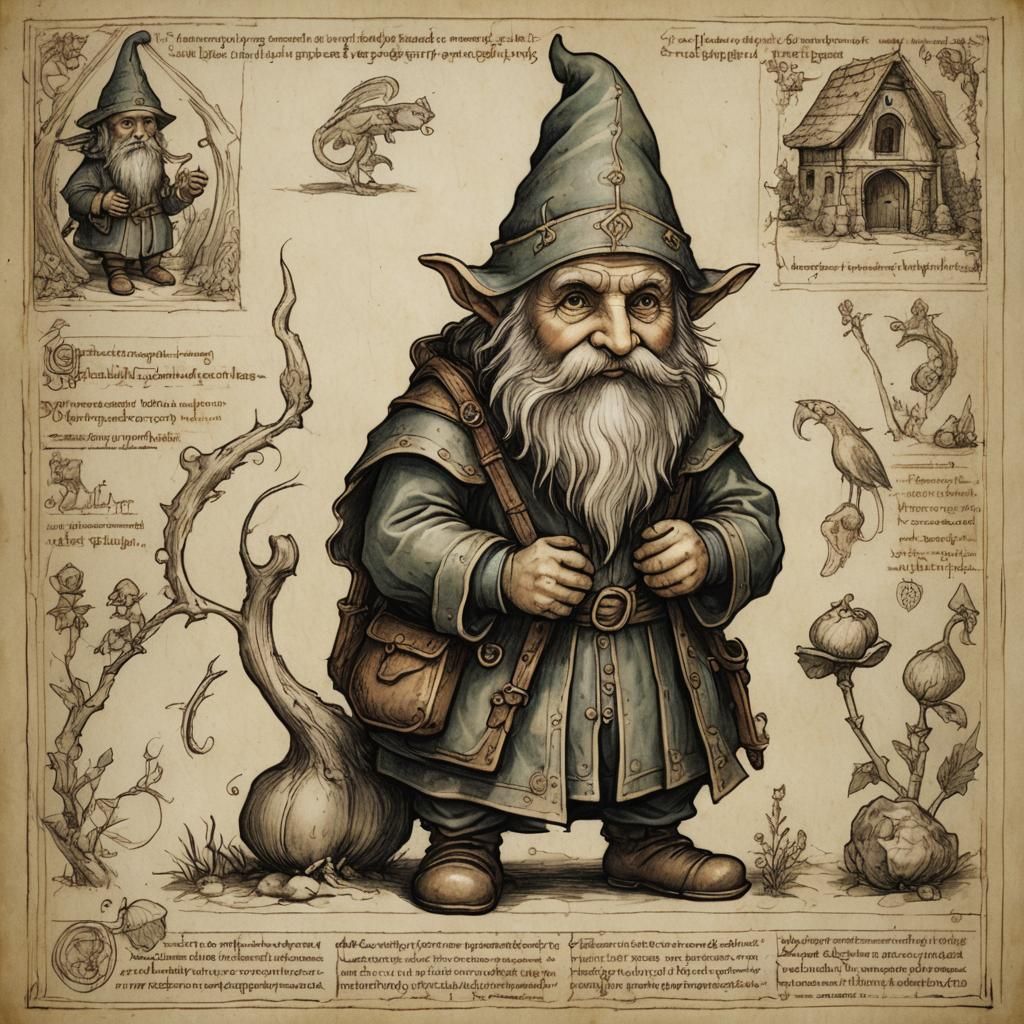 Gnome in Da Vinci Style Bestiary Entry