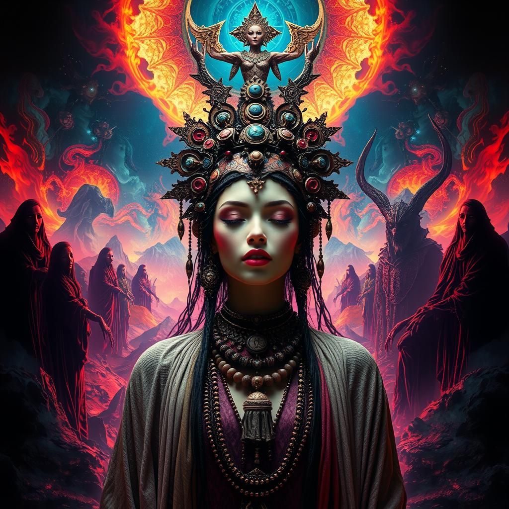 Mystical Woman's Hallucinatory Trip in Darkpsy Landscape