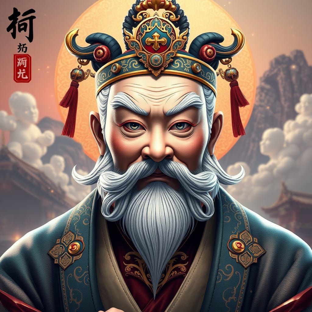 Majestic Portrait of Laotse in Anime-Inspired 3D Art