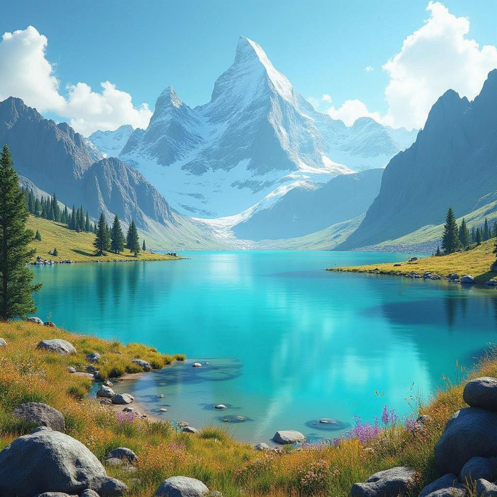 Lake and Plains Landscape in Detailed Matte Painting