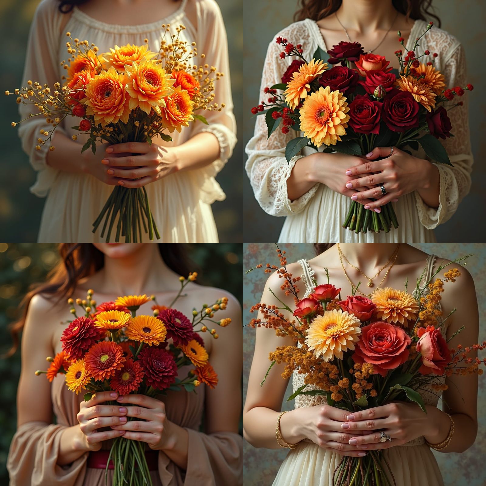 Woman's Hands Holding Autumn Flower Bouquet