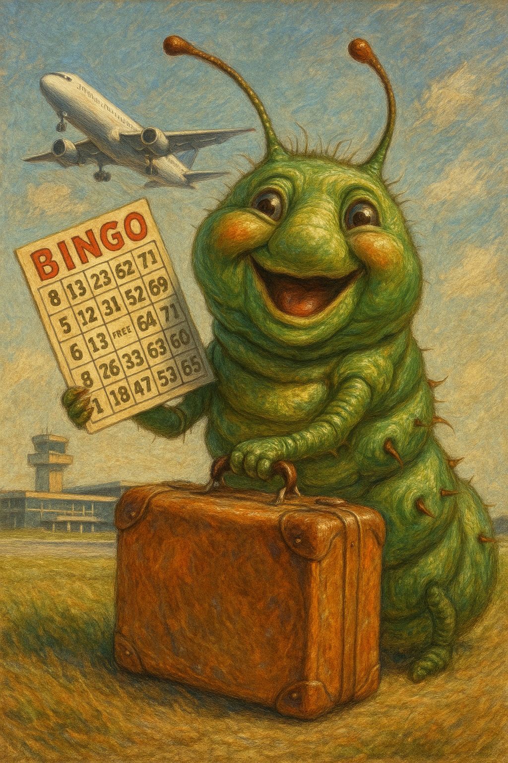 Caterpillar with her winning Bingo ticket. About to start her holidays 😊