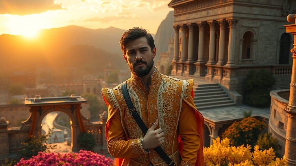 Ancient Wedding Groom in Golden Glory, Majestic Digital Matt...