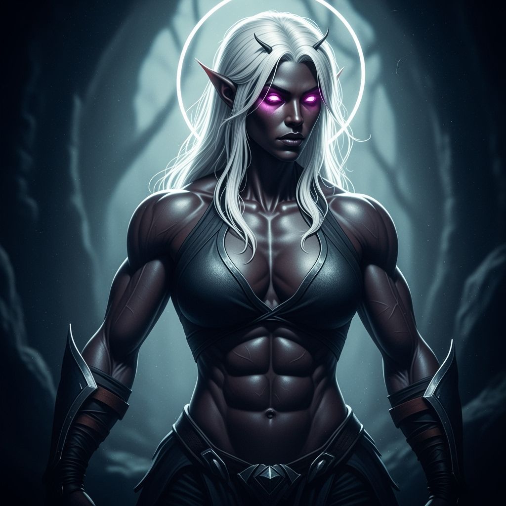 Dark Elf Warrior with Pink Eyes - Cinematic Film Still