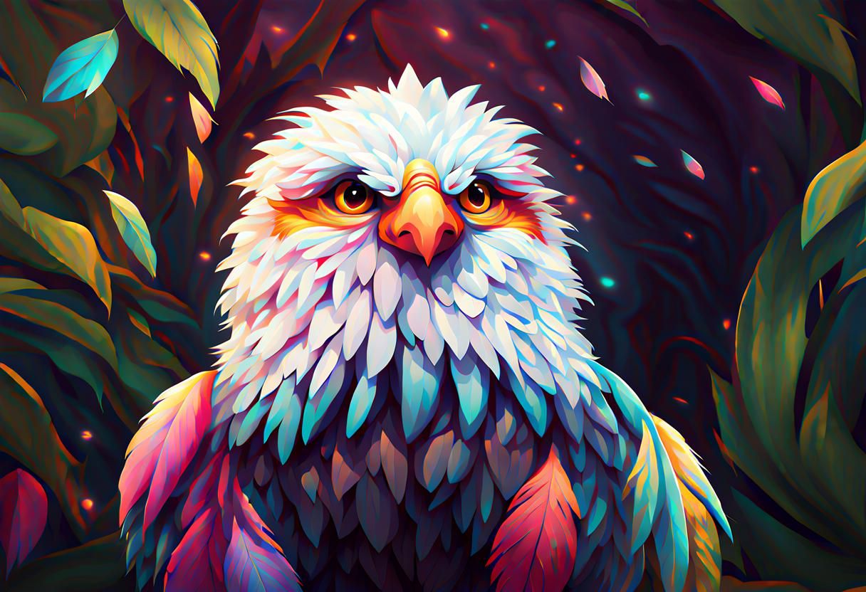 Colorful Feathered Creature in 2D Game Art Style
