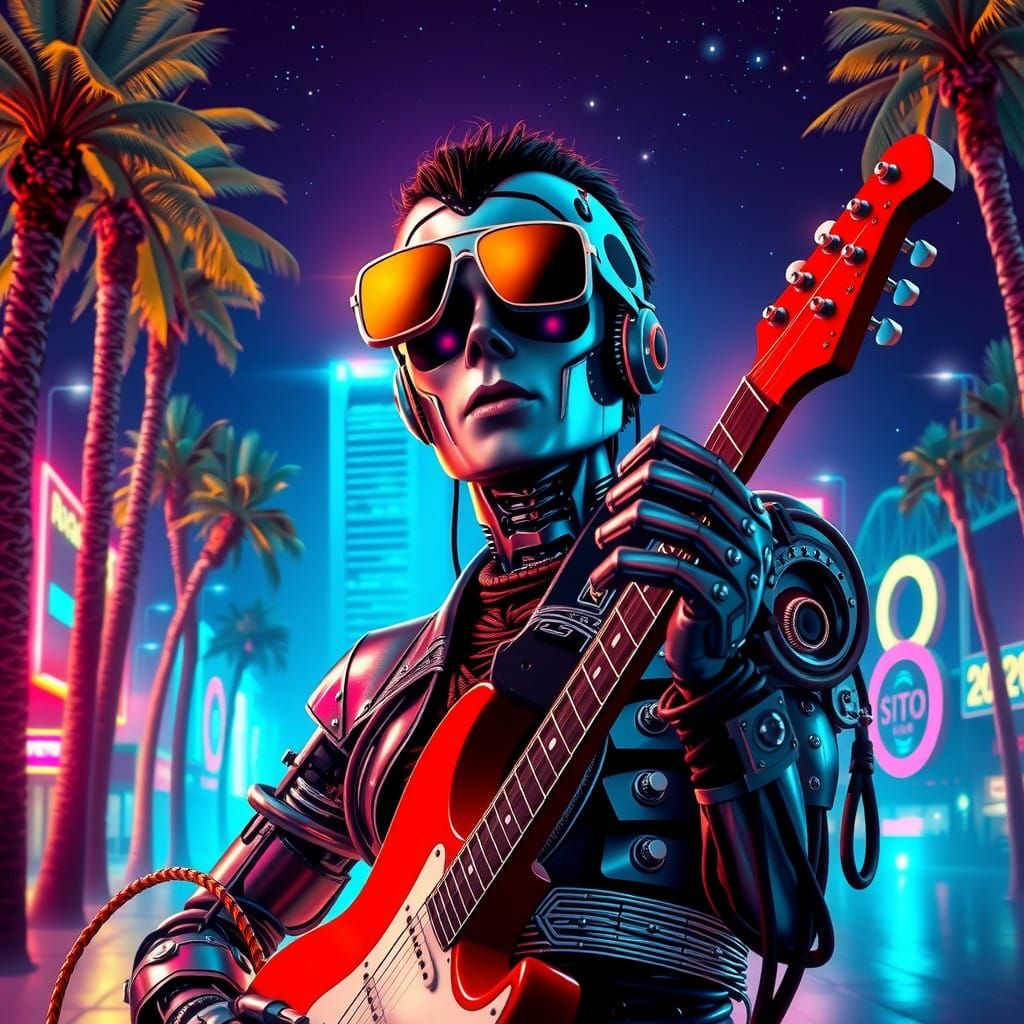 Cyberpunk Michael Jackson Android Rocks Electric Guitar in F...