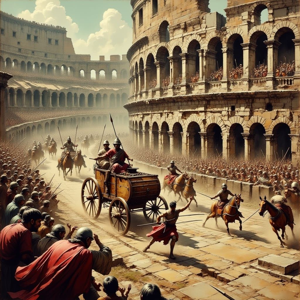 Colosseum Chariot Race in Dynamic Artistic Style
