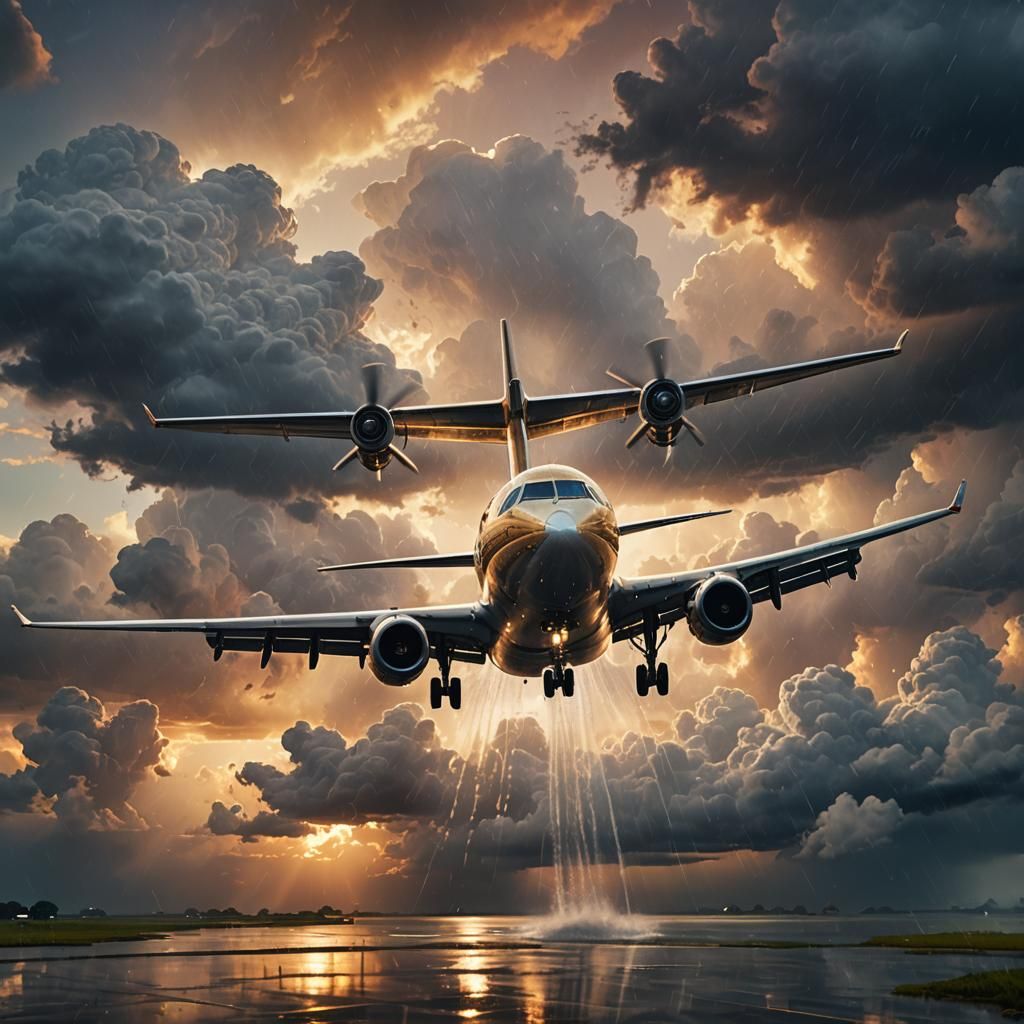 Aeroplane Landing in Sunset: Fantasy Concept Art