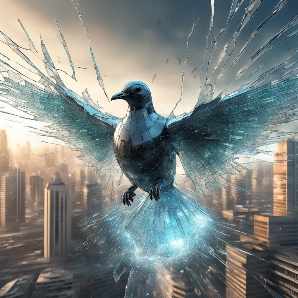 Neon Cityscape Inside Cracked Glass Dove