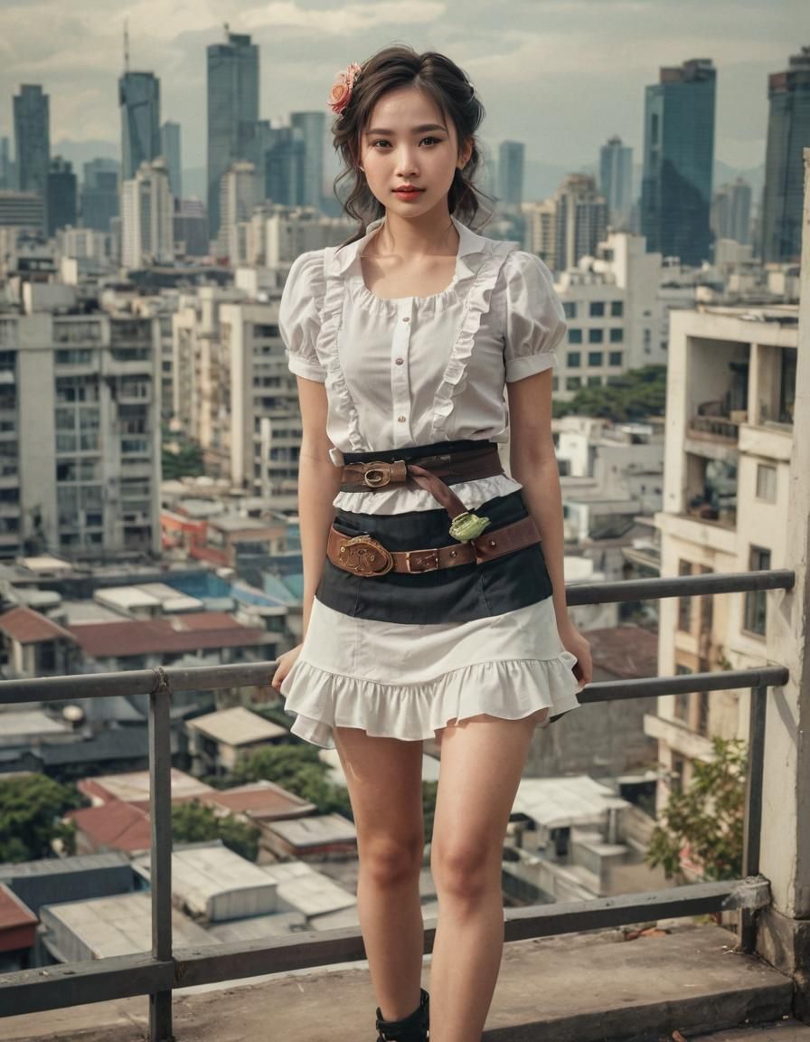 Steampunk Vietnamese Woman in City Apartment