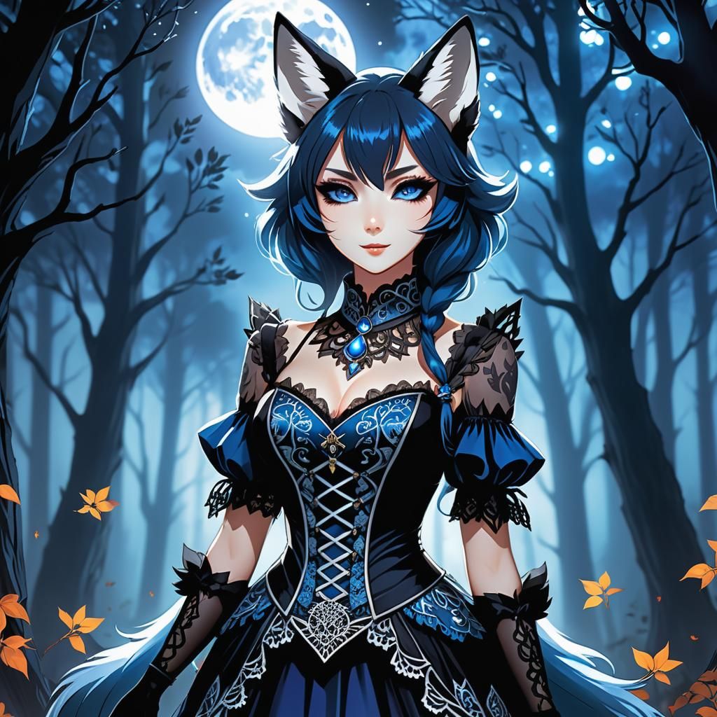 Anime Fox-Girl in Mystical Forest