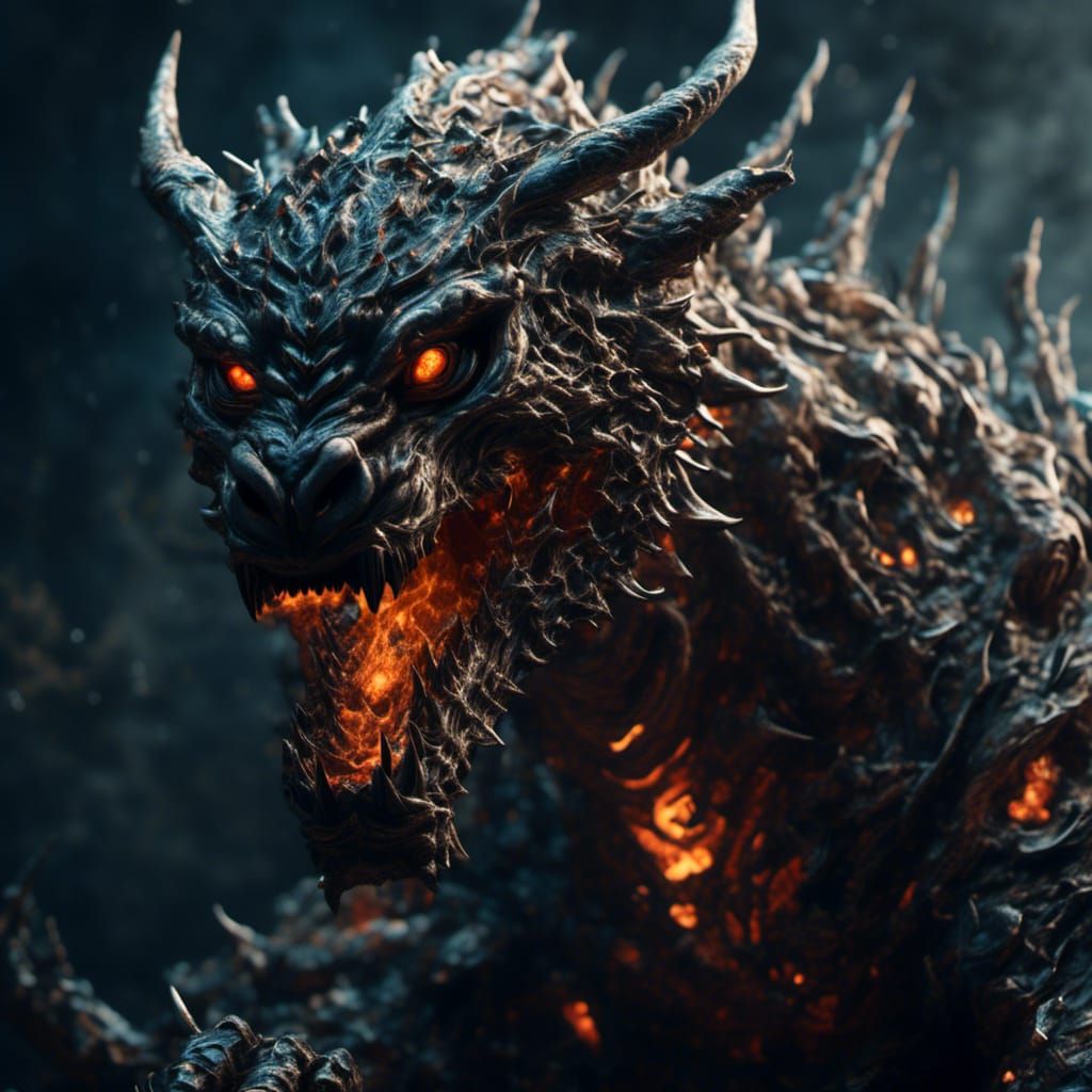 Cursed Porcelain Dragon Zombie Portrait in 3D