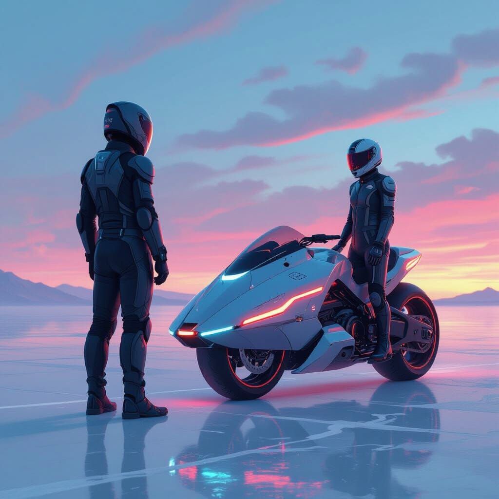 Futuristic Racer and Speed Bike on Salt Flats