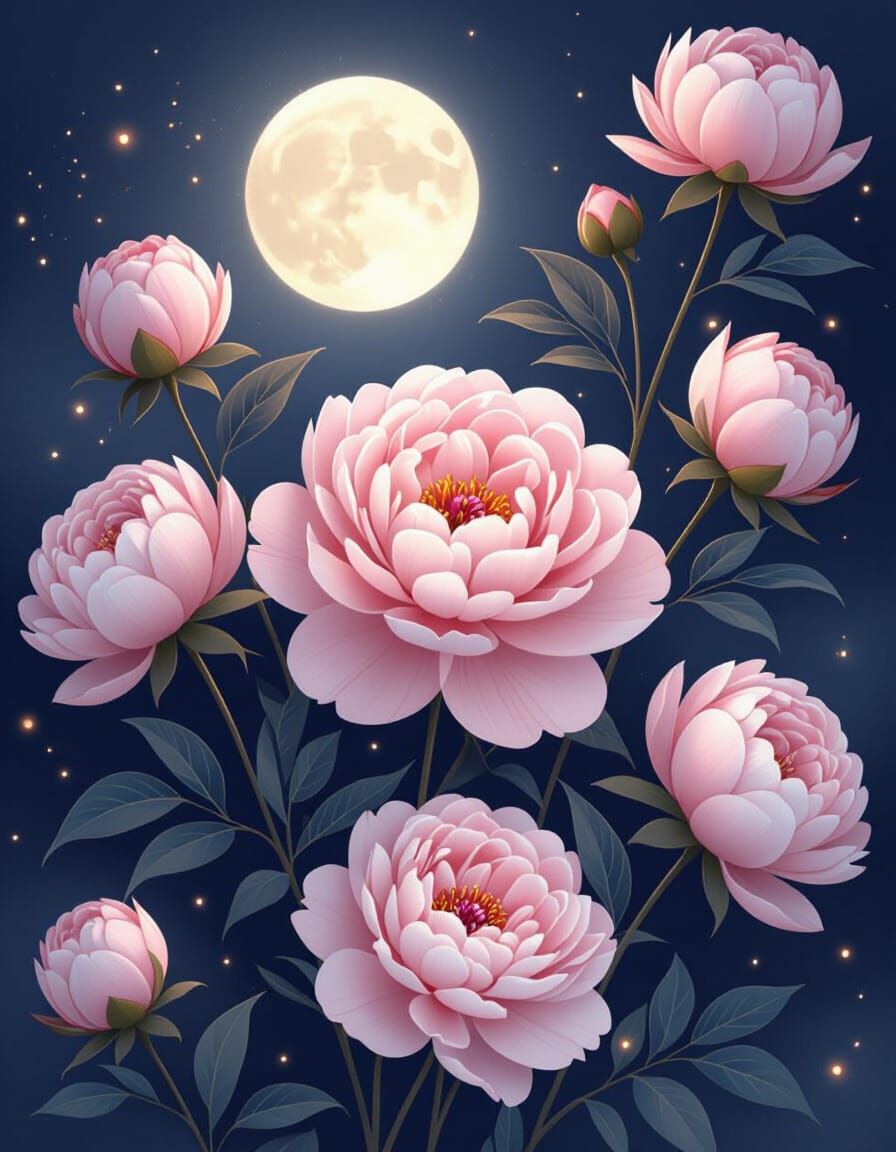 Luxurious Pink Peony Blanket Pattern in Misty Moonlight